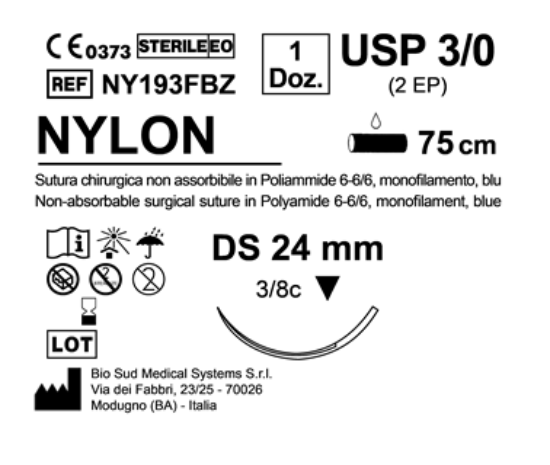 Sutura Nylon DS 24 USP 3-0 - EP 2 75 cm Blue Box 12 pcs