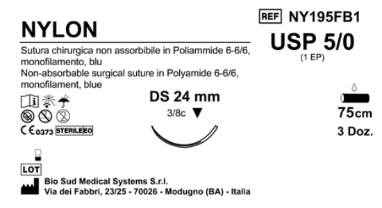 Sutura Nylon DS 24 USP 5-0 - EP 1 75 cm Blue Box 36 pcs