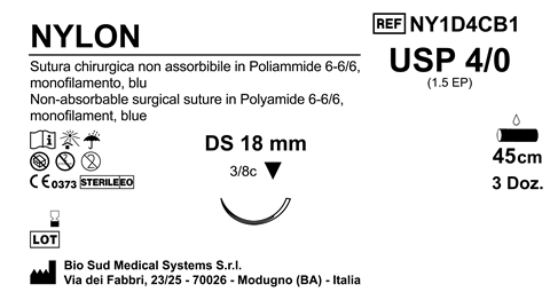 Sutura Nylon DS18 USP 4-0  - EP 1.5 45 cm Blue Box 36 pcs