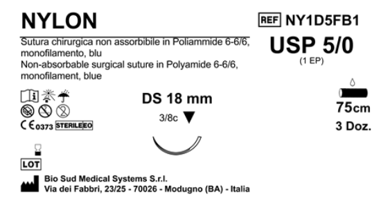 Sutura Nylon DS18 USP 5 0 75 cm Blue Box 36 pcs