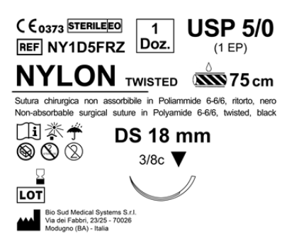 Sutura Nylon DS 18 USP 5-0 - EP 1 75 cm Black twisted Box 12 pcs