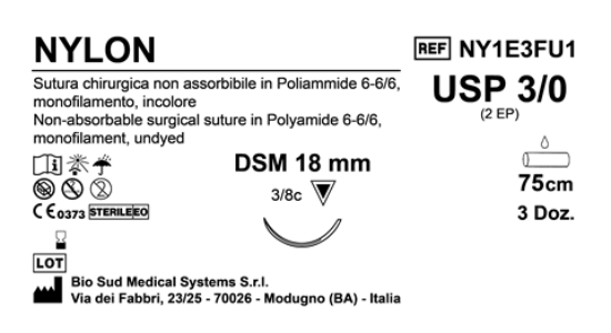 Sutura Nylon DSM 18 USP 3-0 - EP 2 75 cm Undyed Box 36 pcs
