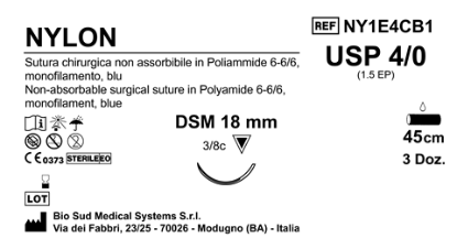 Sutura Nylon DSM18 USP 4-0  - EP 1.5 45 cm Blue Box 36 pcs