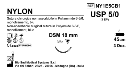 Sutura Nylon DSM18 USP 5-0 - EP 1 45 cm Blue Box 36 pcs