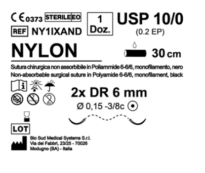 Sutura Nylon DR 6 USP 10-0 - EP 0.2 30 cm Black Double Armed  N.12 Bs. per Box