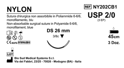 Sutura Nylon DS26 USP 2-0 - EP 3 45 cm Blue Box 36 pcs