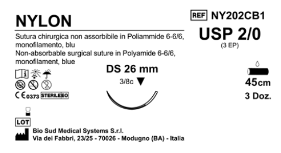 Sutura Nylon DS26 USP 2-0 - EP 3 45 cm Blue Box 36 pcs