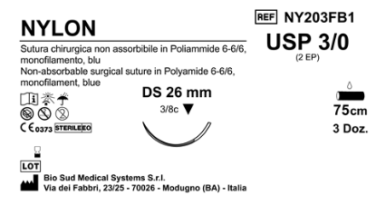 Sutura Nylon DS26 USP 3-0 - EP 2 75 cm Blue Box 36 pcs