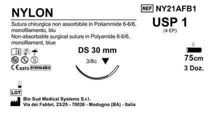 Sutura Nylon DS30 USP 1 - EP 4 75 cm Blue Box 36 pcs