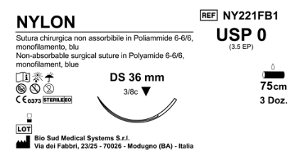 Sutura Nylon DS36 USP 0 - EP 3.5 75 cm Blue Box 36 pcs