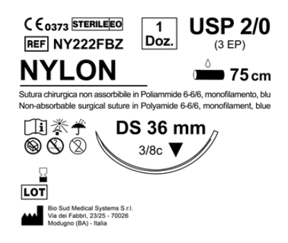Sutura Nylon DS 36 USP 2-0 - EP 3 75 cm Blue Box 12 pcs
