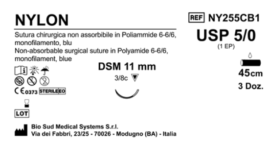 Sutura Nylon DSM 11 USP 5-0 - EP 1 45 cm Blue Box 36 pcs