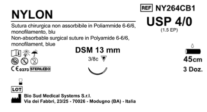 Sutura Nylon DSM13 USP 4-0  - EP 1.5 45 cm Blue Box 36 pcs