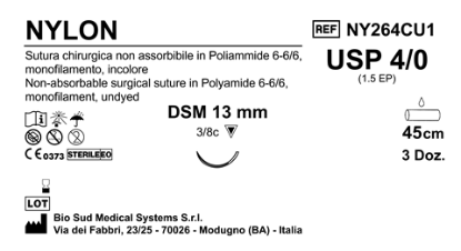 Sutura Nylon DSM 13 USP 4-0  - EP 1.5 45 cm Undyed Box 36 pcs