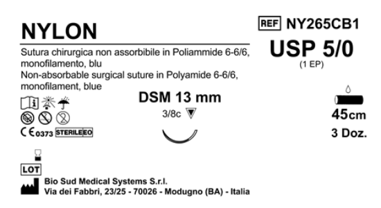 Sutura Nylon DSM13 USP 5-0 - EP 1 45 cm Blue Box 36 pcs