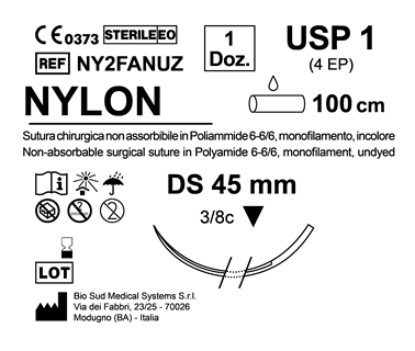 Sutura Nylon DS 45 USP 1 - EP 4 100 cm Undyed Box 12 pcs
