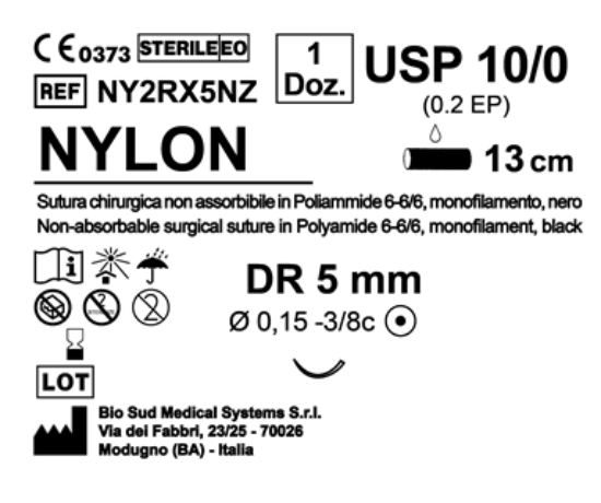 Sutura Nylon DR 5 USP 10-0 - EP 0.2 13 cm Black Box 12 pcs