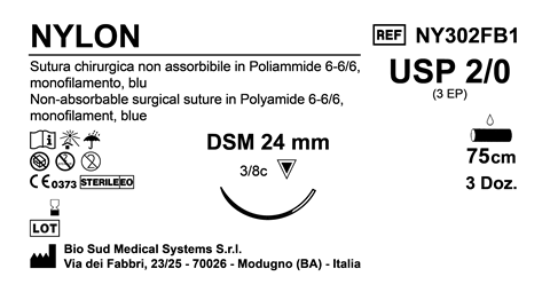 Sutura Nylon DSM24 USP 2-0 - EP 3 75 cm Blue Box 36 pcs