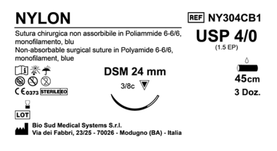Sutura Nylon DSM24 USP 4-0  - EP 1.5 45 cm Blue Box 36 pcs