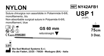 Sutura Nylon GS60 USP 1 - EP 4 75 cm Blue Box 36 pcs