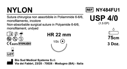 Sutura Nylon HR 22 USP 4-0  - EP 1.5 75 cm Undyed Box 36 pcs