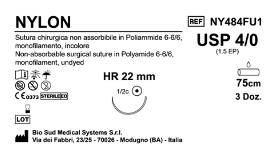 Sutura Nylon HR 22 USP 4-0  - EP 1.5 75 cm Undyed Box 36 pcs