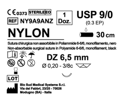 Sutura Nylon DZ 6.5 USP 9-0 - EP 0.3 30 cm Black Box 12 pcs