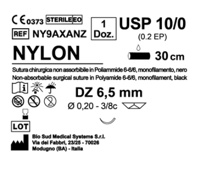 Sutura Nylon DZ 6.5 USP 10-0 - EP 0.2 30 cm Black Box 12 pcs
