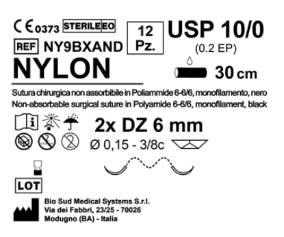 Sutura Nylon DZ 6 USP 10-0 - EP 0.2 30 cm Black Double Armed  Box x 12 pcs