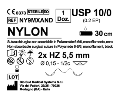 Sutura Nylon HZ 5.5 USP 10-0 - EP 0.2 30 cm Black Double Armed  N.12 Bs. per Box