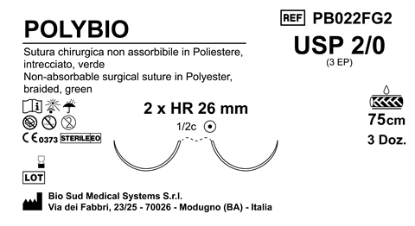 Sutura Polybio HR26 USP 2-0 - EP 3 75 cm Green Double Armed  Box 36 pcs