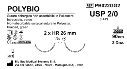 Sutura Polybio HR26 USP 2-0 - EP 3 90 cm Green Double Armed  Box 36 pcs