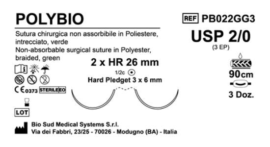 Sutura Polybio HR26 USP 2-0 - EP 3 90 cm Green Doub.Arm. Pledget Hard 3x6 Box 36