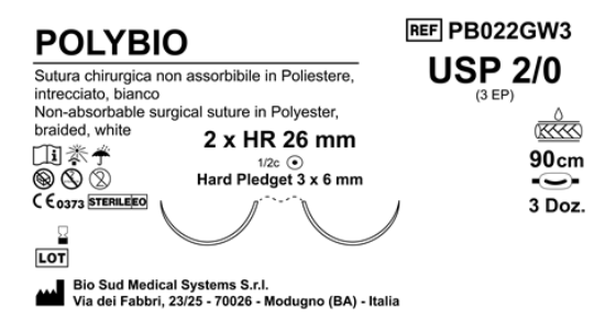 Sutura Polybio HR26 USP 2-0 - EP 3 90 cm White Doub.Arm. Pledget Hard 3x6 Box 36