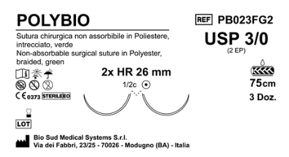 Sutura Polybio HR26 USP 3-0 - EP 2 75 cm Green Double Armed  Box 36 pcs