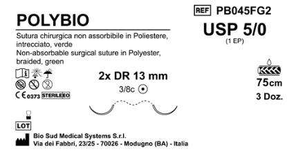 Sutura Polybio DR13 USP 5-0 - EP 1 75 cm Green Double Armed  Box 36 pcs