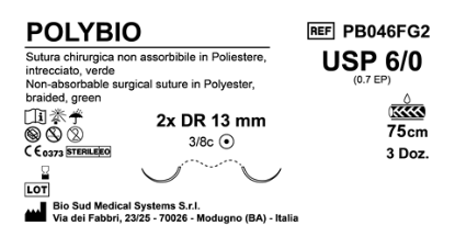 Sutura Polybio DR 13 USP 6-0 - EP 0.7 75 cm Green Double Armed  Box 36 pcs