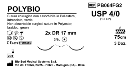 Sutura Polybio DR17 USP 4-0  - EP 1.5 75 cm Green Double Armed  Box 36 pcs