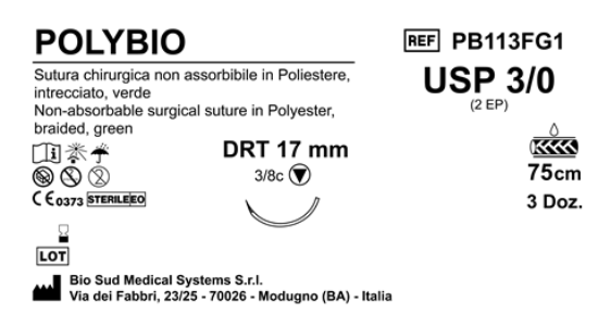 Sutura Polybio DRT17 USP 3-0 - EP 2 75 cm Green Box 36 pcs