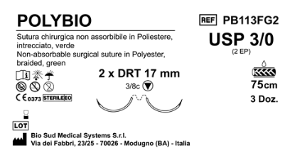 Sutura Polybio DRT17 USP 3-0 - EP 2 75 cm Green Double Armed  Box 36 pcs