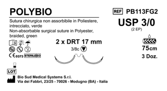 Sutura Polybio DRT17 USP 3-0 - EP 2 75 cm Green Double Armed  Box 36 pcs