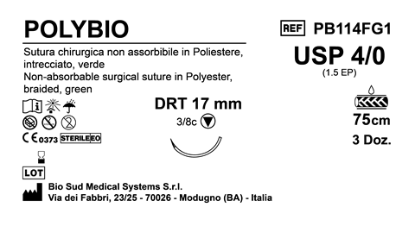Sutura Polybio DRT17 USP 4-0  - EP 1.5 75 cm Green Box 36 pcs