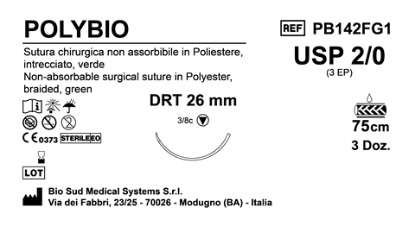 Sutura Polybio DRT26 USP 2-0 - EP 3 75 cm Green Box 36 pcs