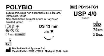 Sutura Polybio DS13 USP 4-0  - EP 1.5 75 cm Green Box 36 pcs