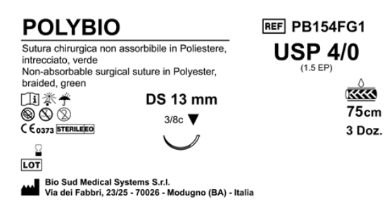 Sutura Polybio DS13 USP 4-0  - EP 1.5 75 cm Green Box 36 pcs