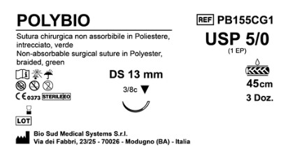 Sutura Polybio DS 13 USP 5-0 - EP 1 45 cm Green Box 36 pcs