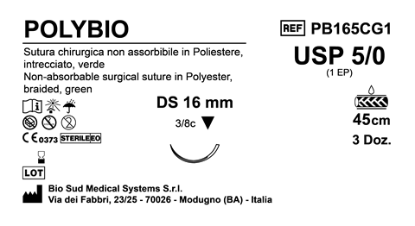 Sutura Polybio DS16 USP 5-0 - EP 1 45 cm Green Box 36 pcs