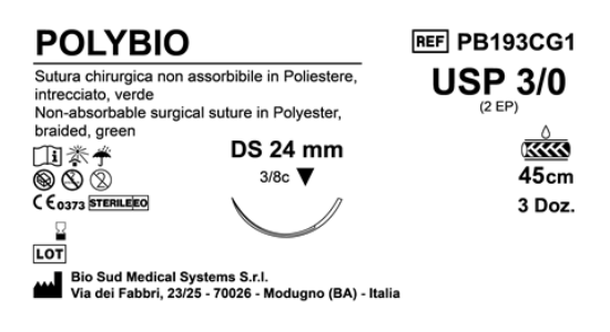 Sutura Polybio DS24 USP 3-0 - EP 2 45 cm Green Box 36 pcs