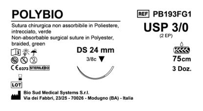 Sutura Polybio DS24 USP 3-0 - EP 2 75 cm Green Box 36 pcs