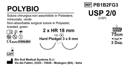 Sutura Polybio HR18 USP 2-0 - EP 3 75 cm Green Doub.Arm. Pledget Hard 3x6 Box 36